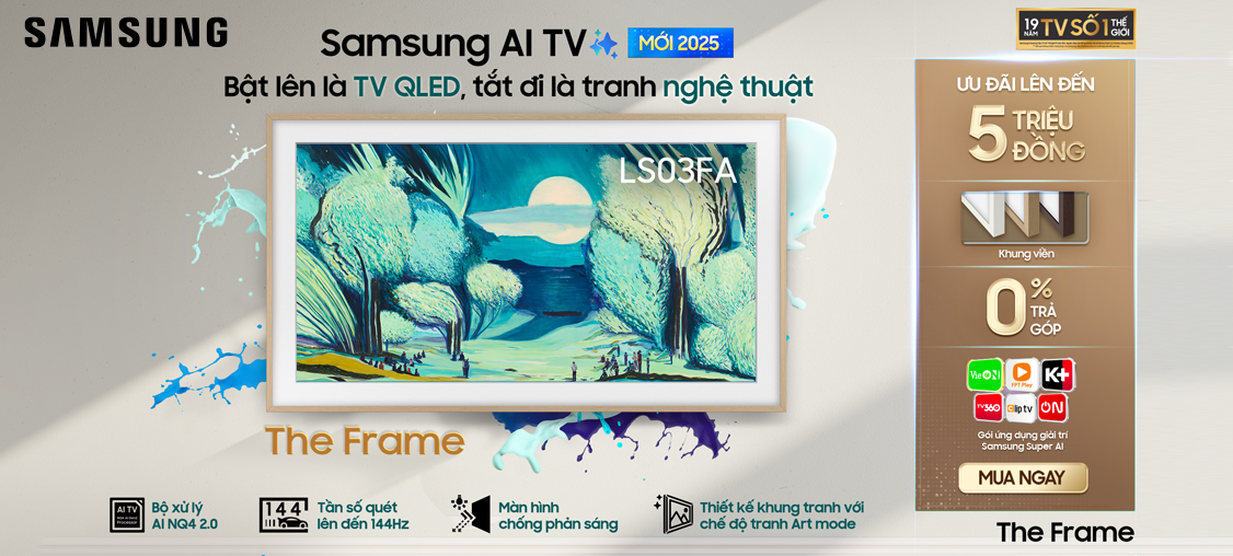 samsung AI TV Bật lên là TV Qled, tắt đi là tranh nghệ thuật 