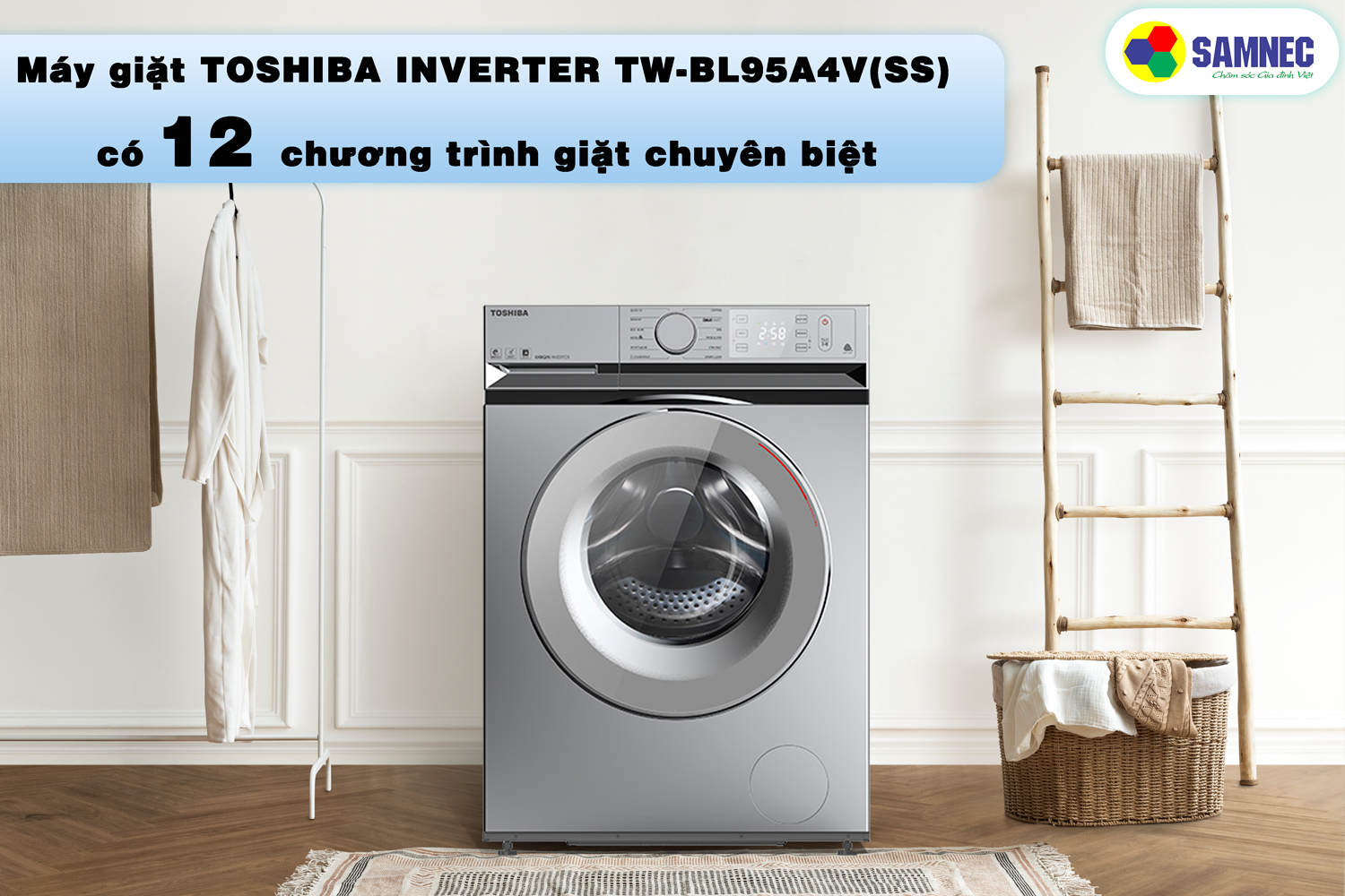 Máy giặt Toshiba Inverter 8.5 kg TW-BL95A4V(SS) có 12 chương trình giặt.