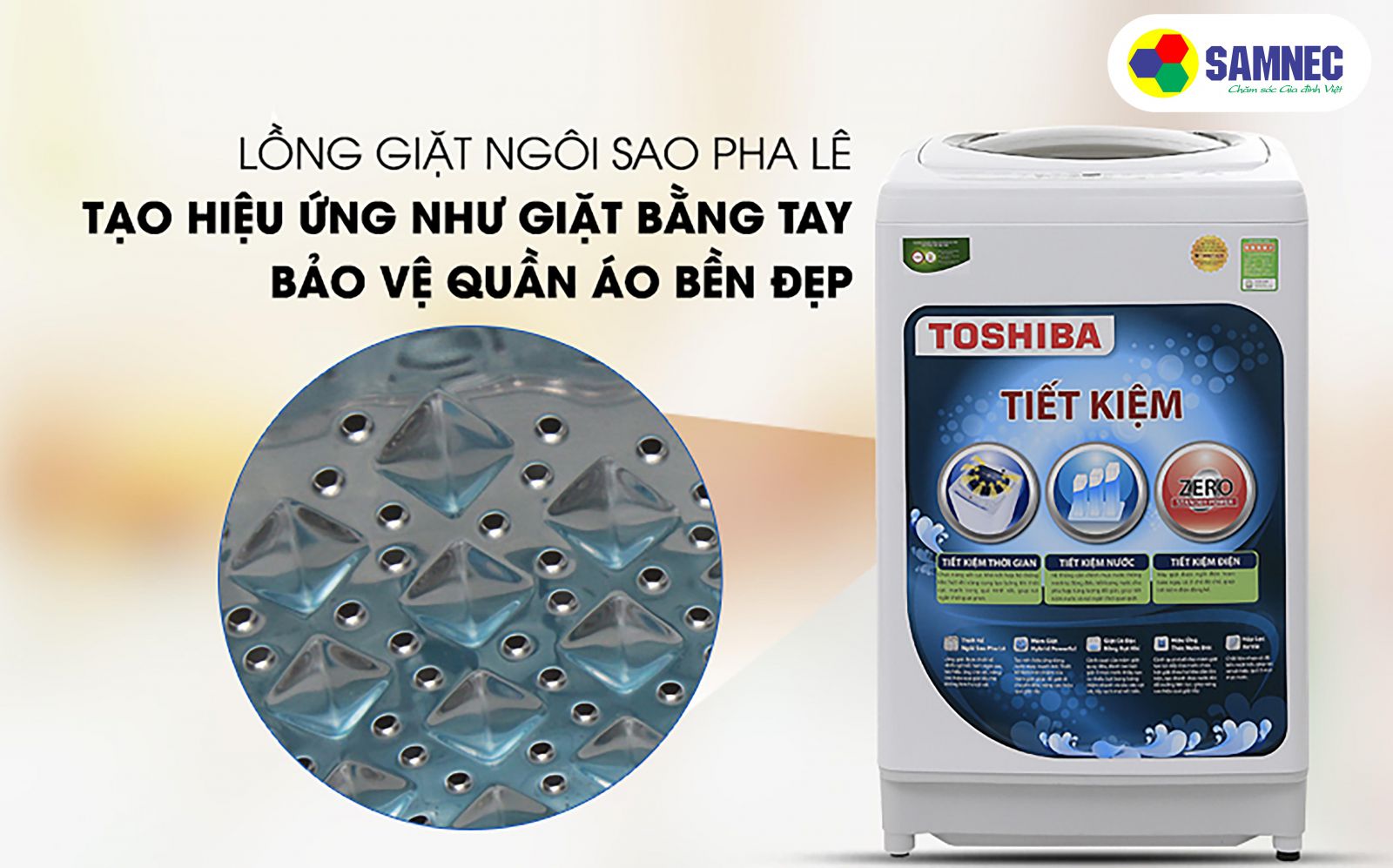 Máy giặt Toshiba có thiết kế lồng giặt ngôi sao pha lê