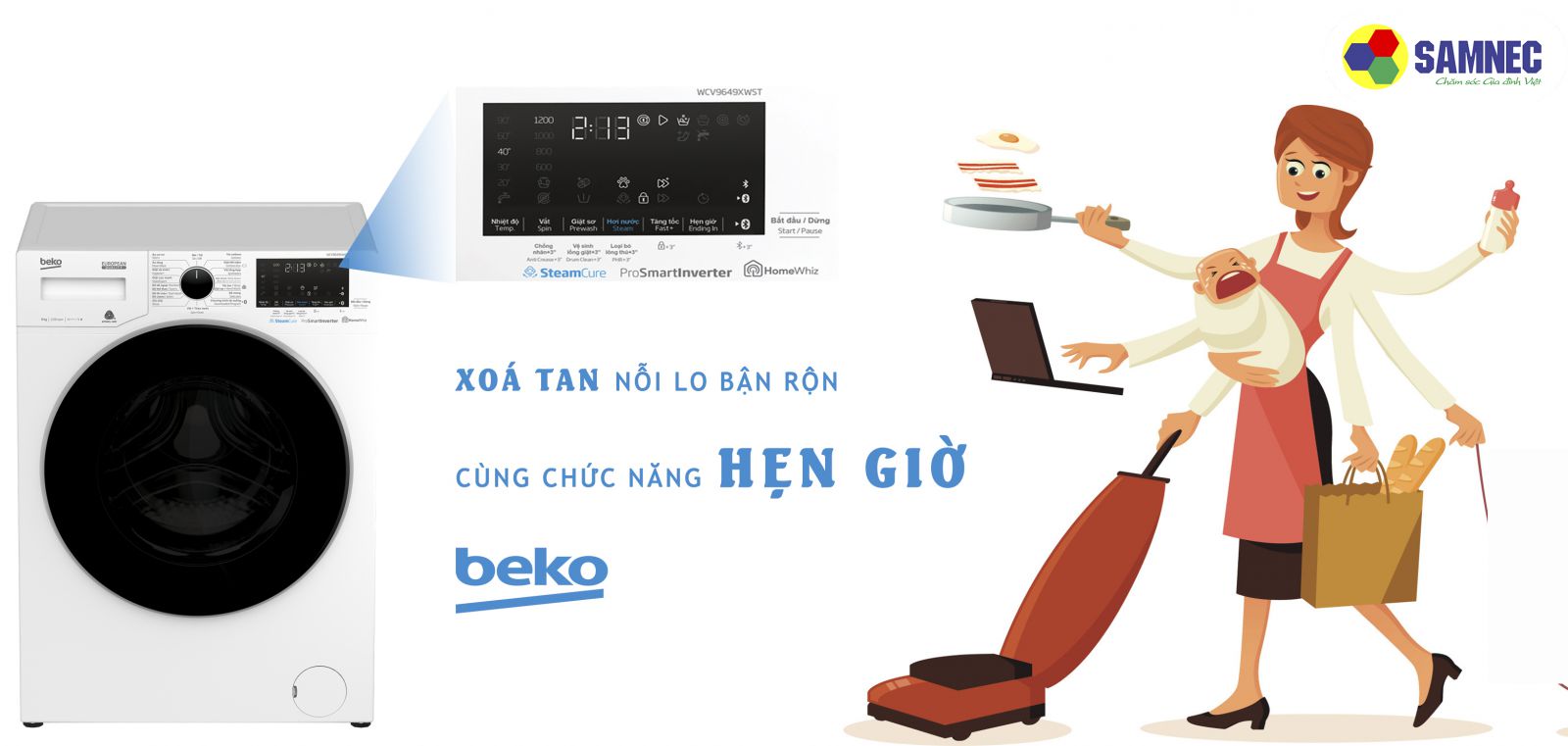 Chức năng hẹn giờ máy giặt Beko