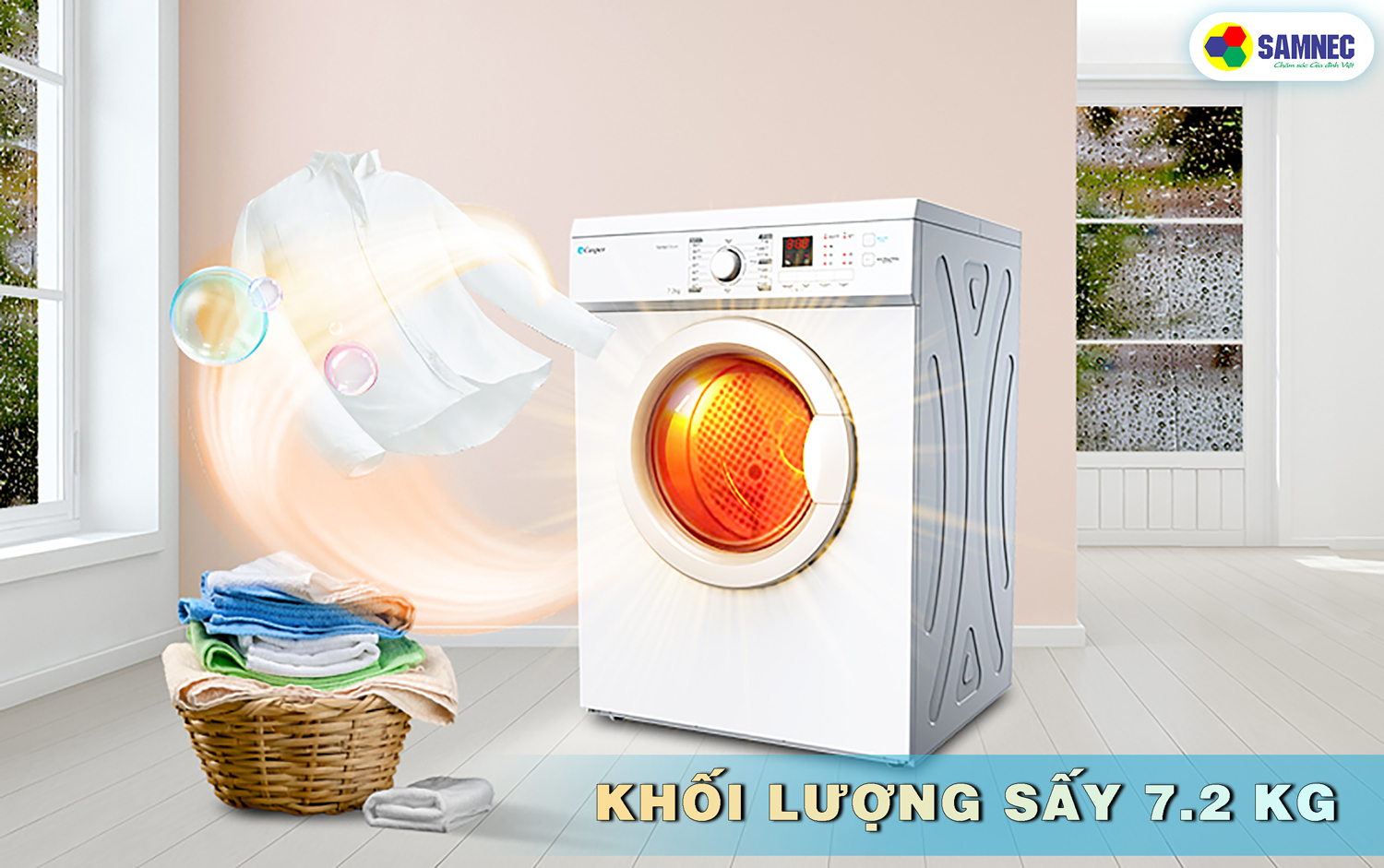 KHỐI LƯỢNG SẤY 7.2 KG THÍCH HỢP CHO GIA ĐÌNH KHOẢNG 2 - 3 NGƯỜI