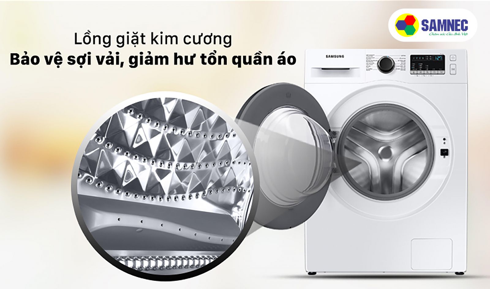Máy giặt Samsung Lồng giặt thiết kế kim cương