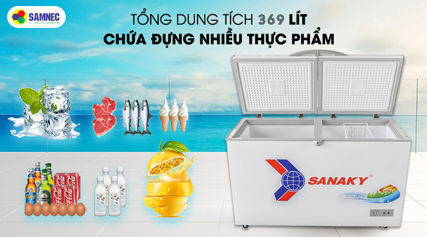 Dung tích tủ đông lớn.