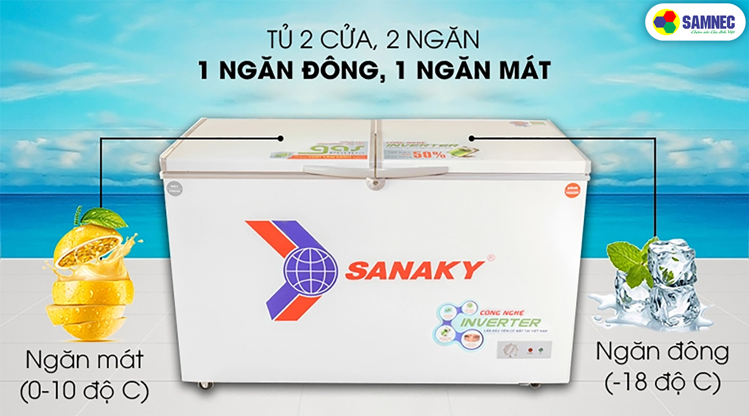 Nhiệt độ chia làm hai ngăn mát và ngăn đông.