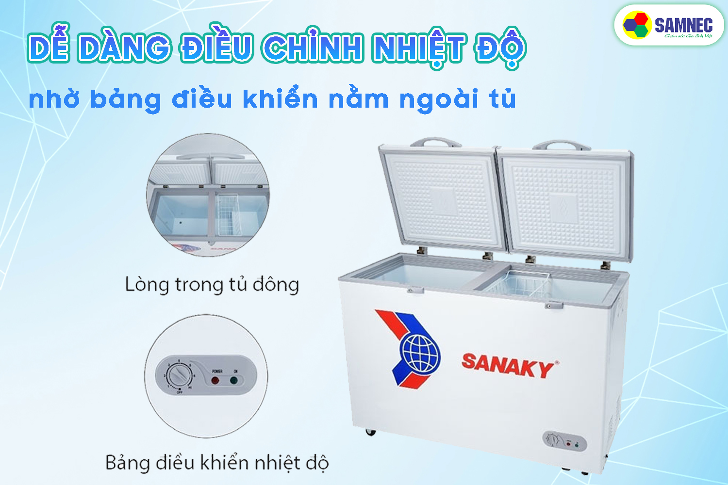 Nút vặn điều chỉnh nhiệt độ ở bên ngoài tủ