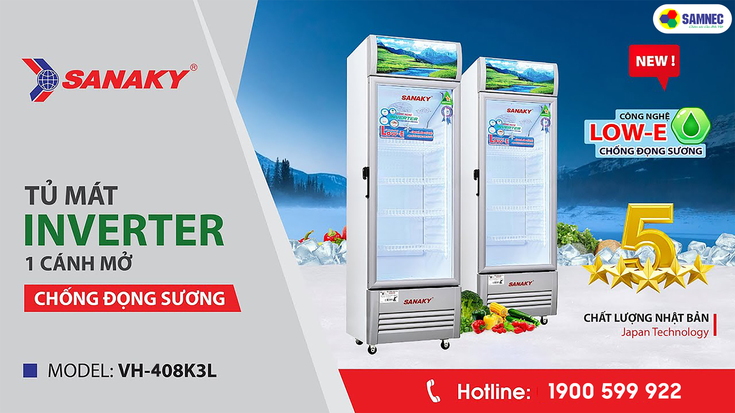 tủ mát 1 cánh kính VH408K3L