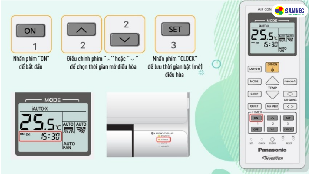 Cách hẹn giờ bật điều hòa Panasonic