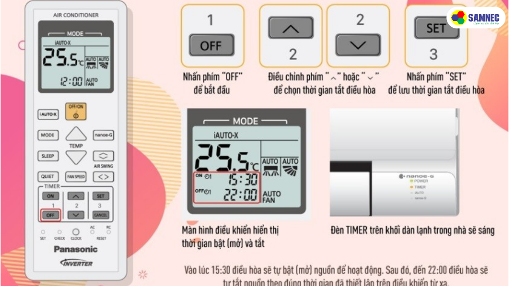 Cách hẹn giờ tắt điều hòa Panasonic 