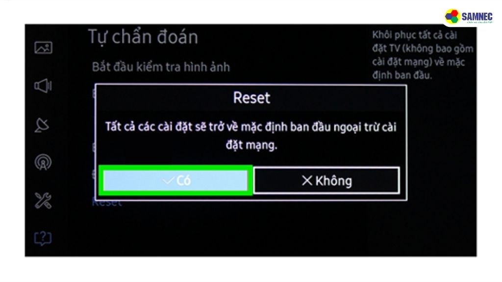 Khôi phục cài đặt gốc cho tivi Samsung