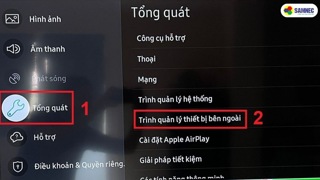Chọn Tổng quát, sau đó chọn Trình quản lý thiết bị bên ngoài.