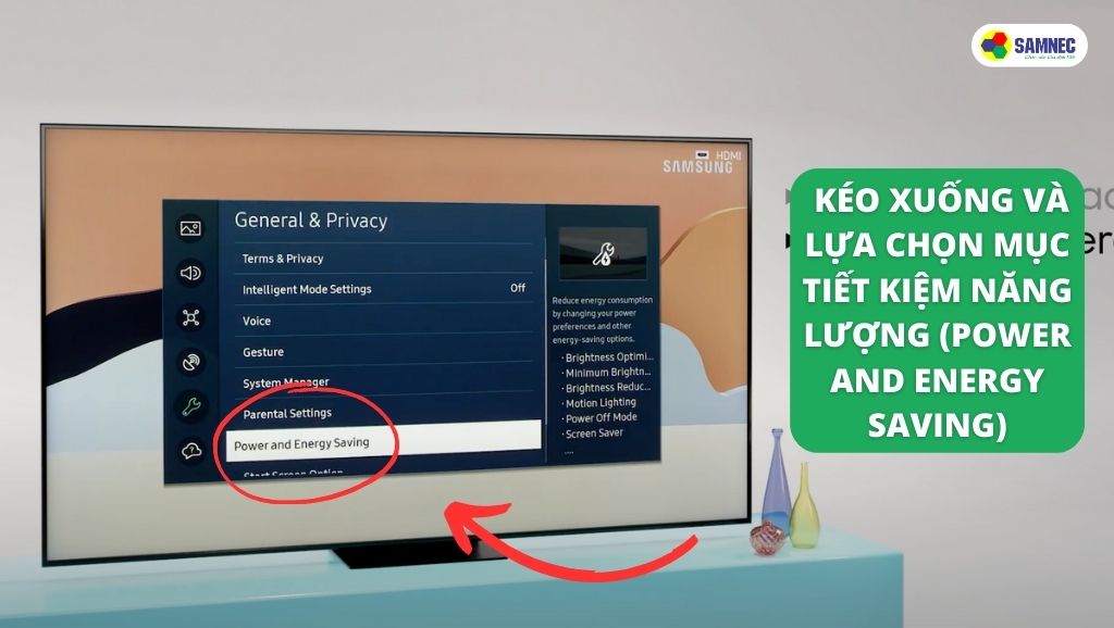 Lựa chọn mục Tiết kiệm năng lượng (Power and Energy Saving)