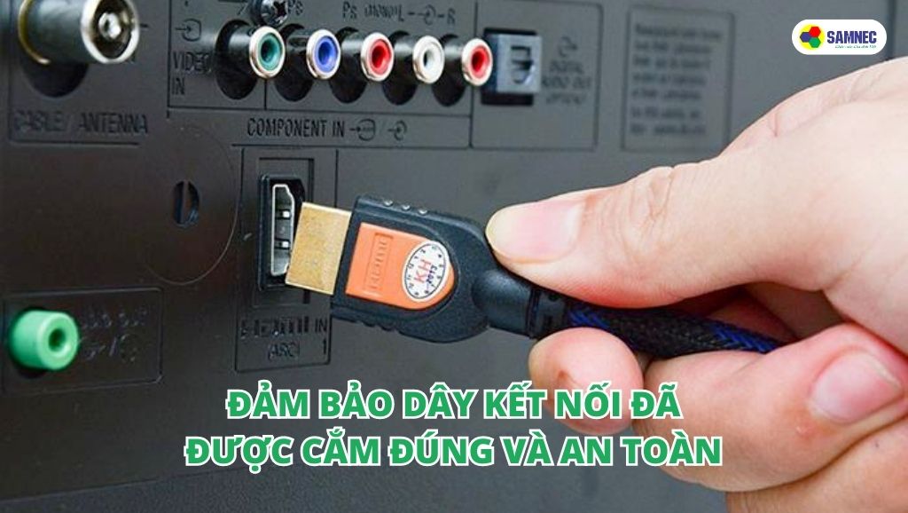 Đảm bảo dây kết nối trên tivi Samsung đã được cắm đúng và an toàn