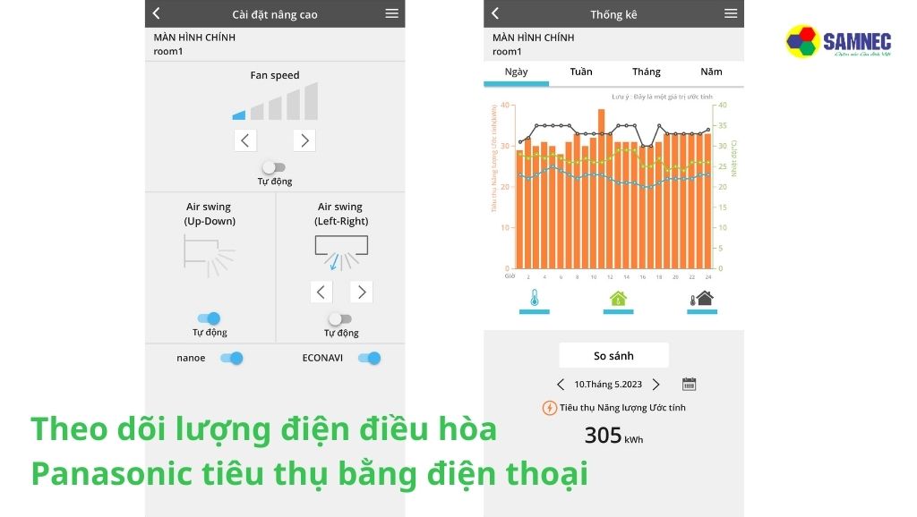 Theo dõi lượng điện điều hòa Panasonic tiêu thụ bằng điện thoại
