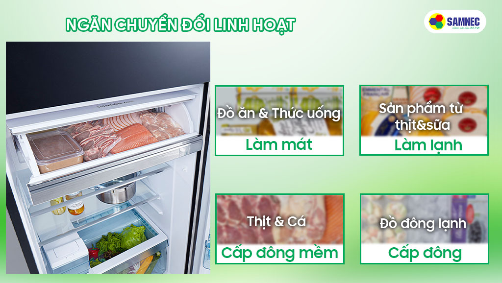 Ngăn chuyển đổi đa năng của tủ lạnh 2 cánh Hitachi Inverter R-FVY510PGV0 có 4 chế độ điều chỉnh nhiệt