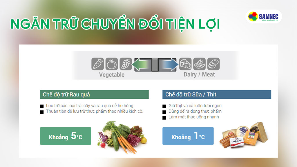 Tủ lạnh 2 cánh Hitachi R-B330PGV8 hỗ trợ ngăn trữ chuyển đổi để người dùng điều chỉnh nhiệt độ