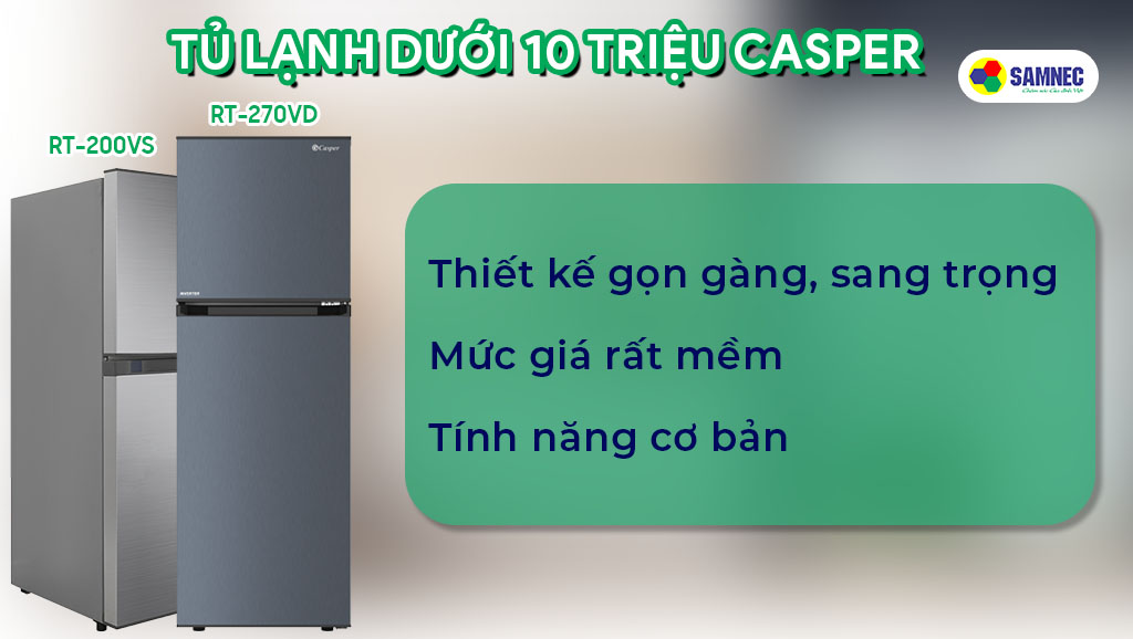 Tủ lạnh dưới 10 triệu Casper sở hữu thiết kế cực đẹp ở phân khúc giá thấp