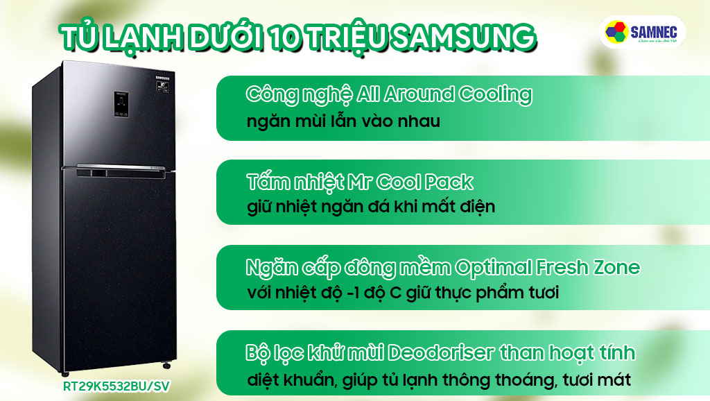 Tủ lạnh dưới 10 triệu Samsung có nhiều công nghệ hỗ trợ người dùng