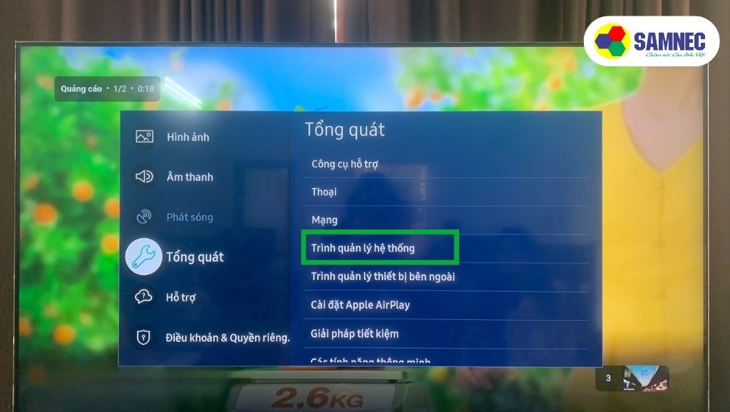 Chọn trình quản lý hệ thống trên tivi Samsung
