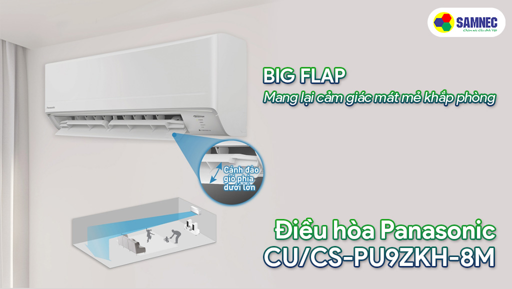 Cánh đảo gió Big Flap điều hoà 1 chiều Panasonic Inverter 1 HP CU/CS-PU9ZKH-8M
