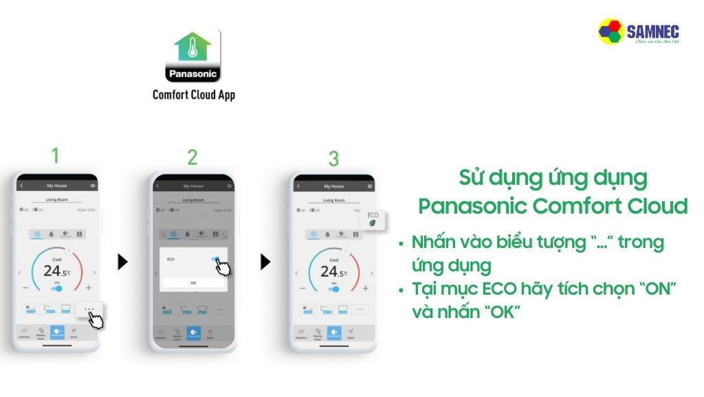 Sử dụng ứng dụng Panasonic Comfort Cloud để bật chế độ Eco