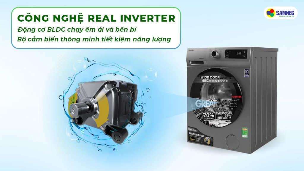 Công nghệ Real Inverter trên máy giặt lồng ngang Toshiba TW-BK95S3V9(SK)