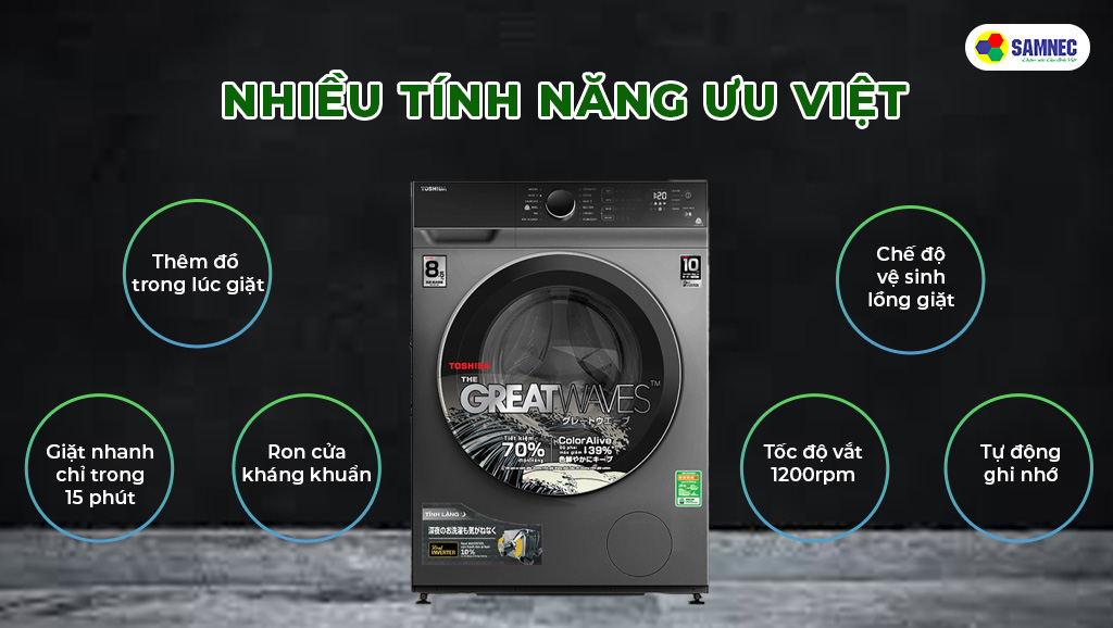 Máy giặt lồng ngang Toshiba TW-BK95S3V9(SK) có nhiều tính năng ưu việt