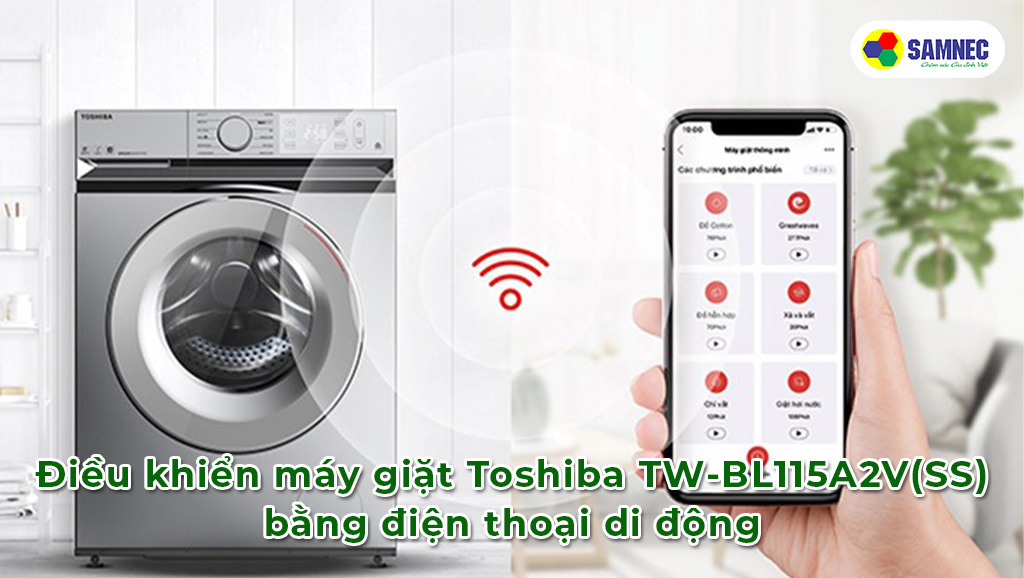 Điều khiển máy giặt Toshiba TW-BL115A2V(SS) bằng điện thoại di động