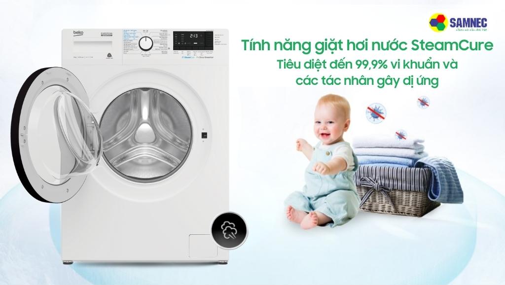 Tính năng giặt hơi nước SteamCure trong máy giặt Beko Inverter 9 Kg WCV9612XB0ST