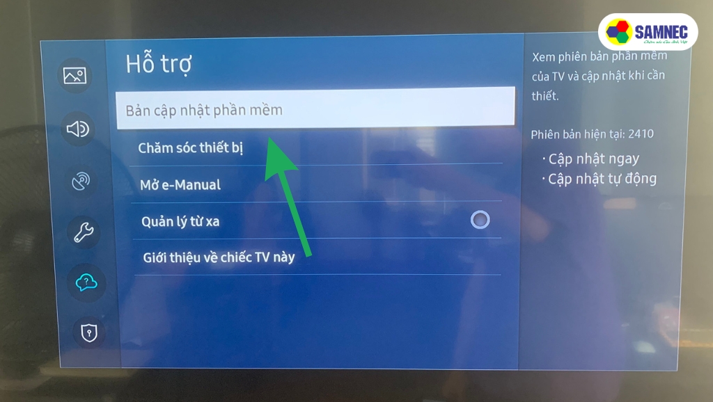 Nhấp chọn Bản cập nhật phần mềm