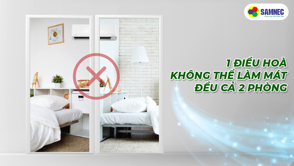 Lắp 1 điều hoà cho 2 phòng không thể lan tỏa đều không khí lạnh cho cả 2 phòng