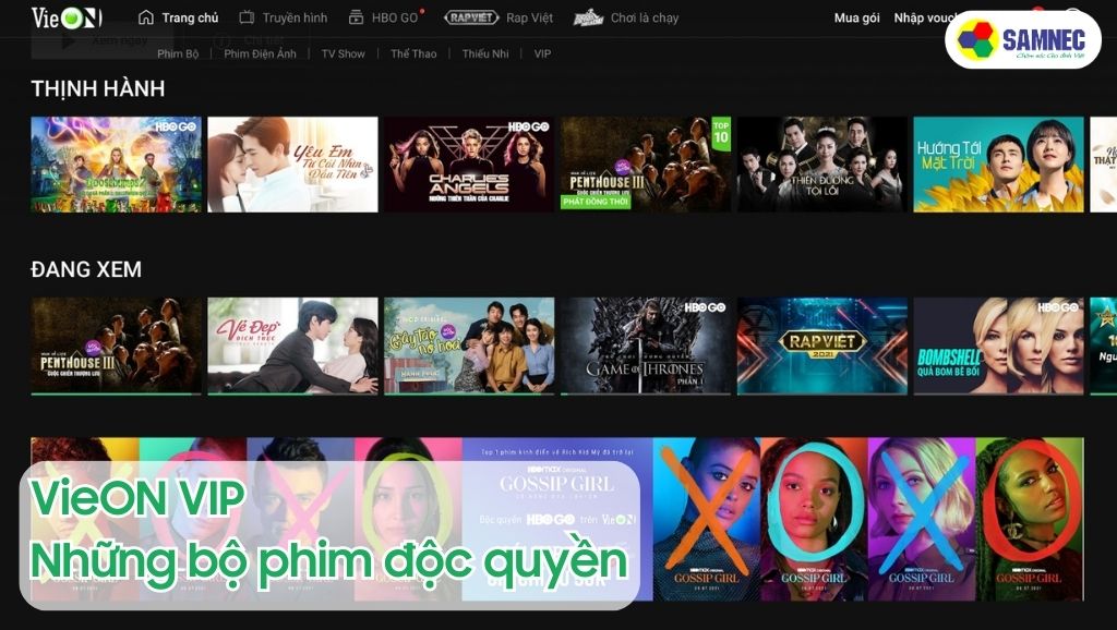 Giao diện của ứng dụng VieON