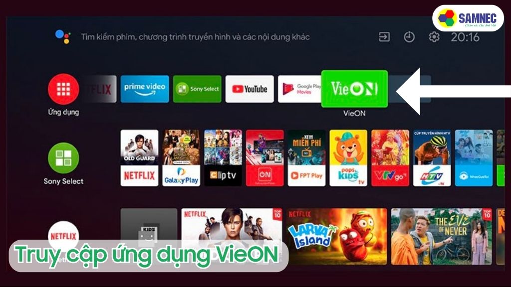 Truy cập ứng dụng VieON trên tivi
