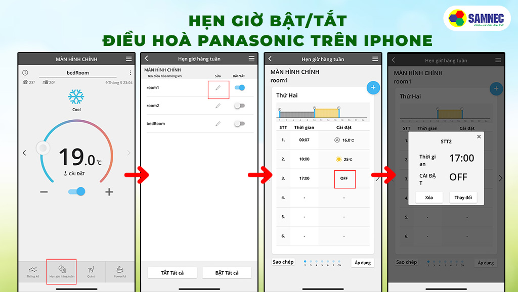Hẹn giờ bật/tắt điều hòa Panasonic trên Iphone