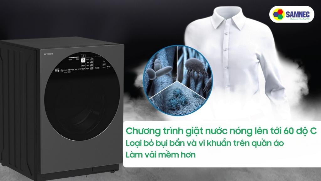 Máy giặt Hitachi 10kg BD-100XGV sử dụng chương trình giặt nước nóng