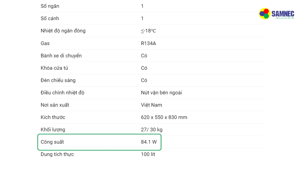 Thông số kỹ thuật của tủ đông Sanaky 100 lít VH1599HY