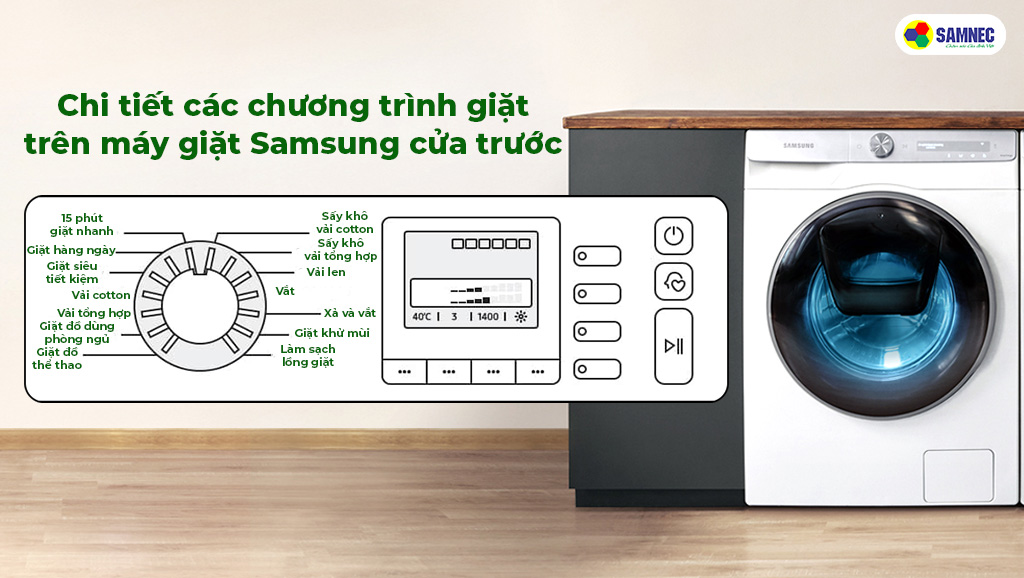 Chi tiết các chương trình giặt trên máy giặt Samsung cửa trước