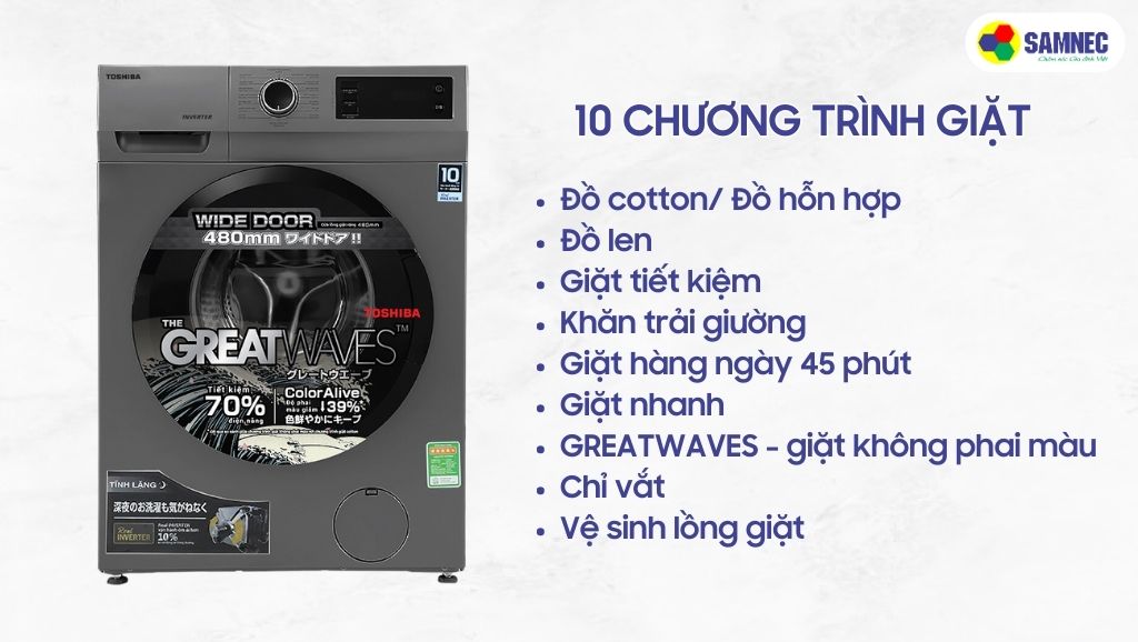 Chương trình giặt của máy giặt Toshiba TW-BK95S3V