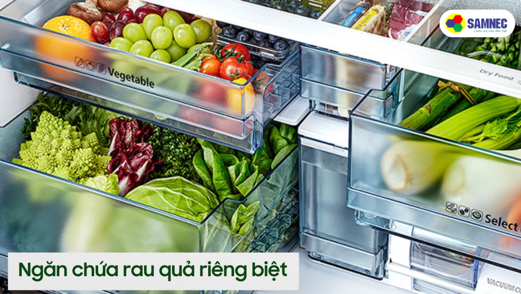 Tủ lạnh có ngăn chứa rau quả riêng biệt giúp bảo quản tốt hơn