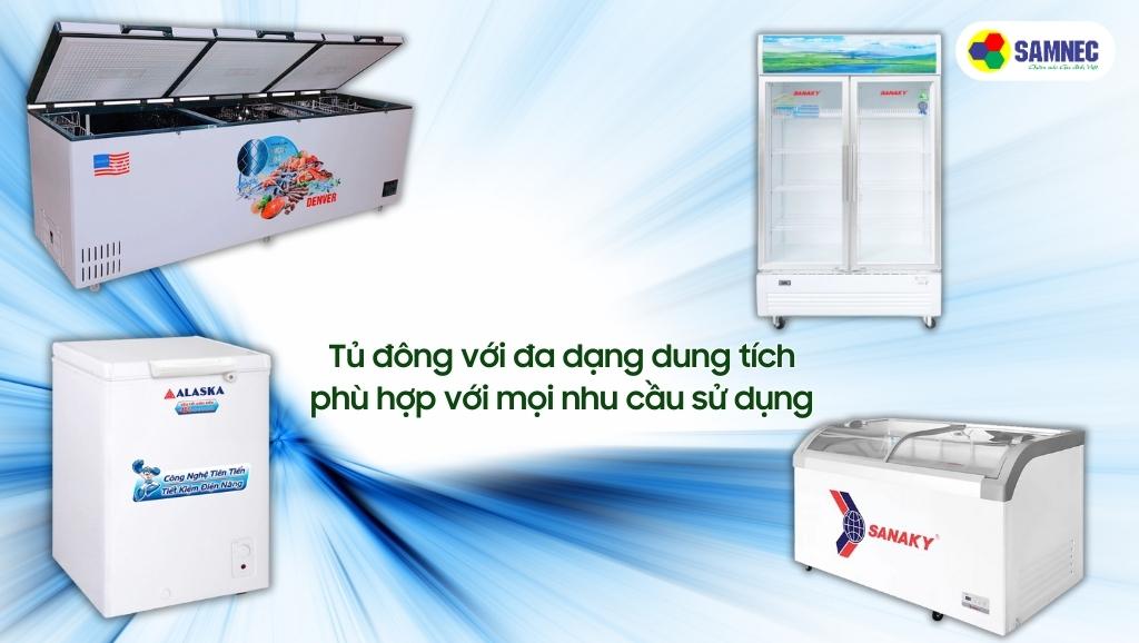 Tủ đông với đa dạng dung tích