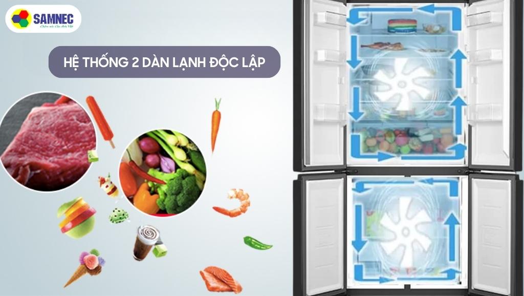 Hệ thống 2 dàn lạnh độc lập giúp bảo quản thực phẩm tốt hơn