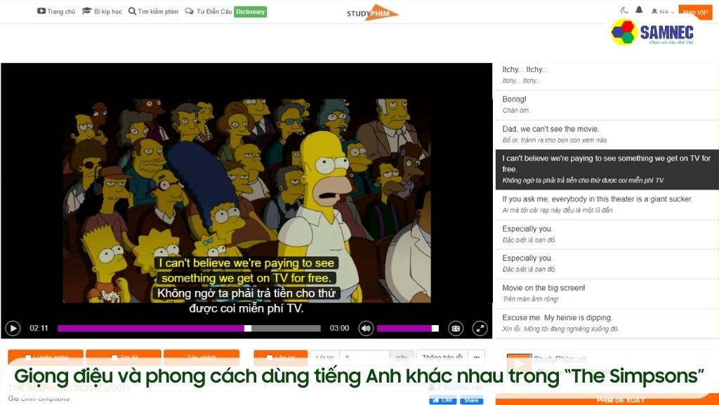 Giọng điệu và phong cách dùng tiếng Anh khác nhau trong “The Simpsons”