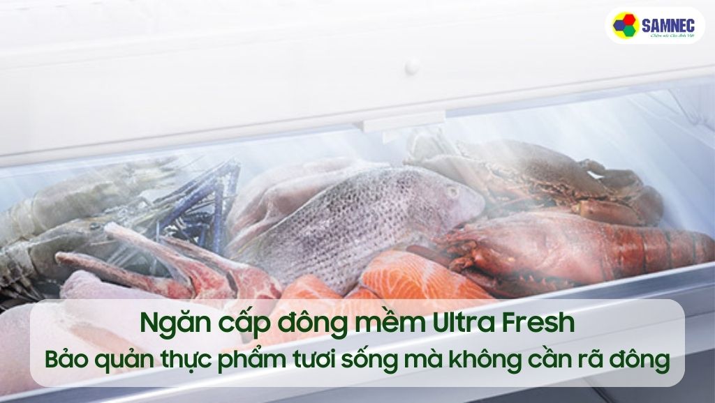 ngăn cấp đông mêm Ultra Fresh trên tủ lạnh Toshiba