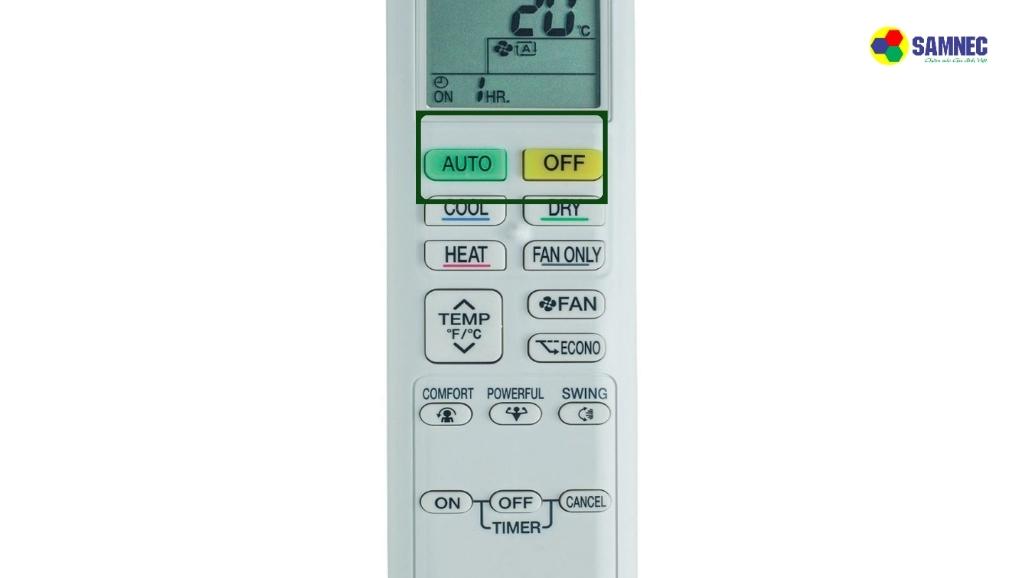 Bật điều hoà Daikin - nút COOL (hoặc AUTO), tắt điều hoà - nút OFF