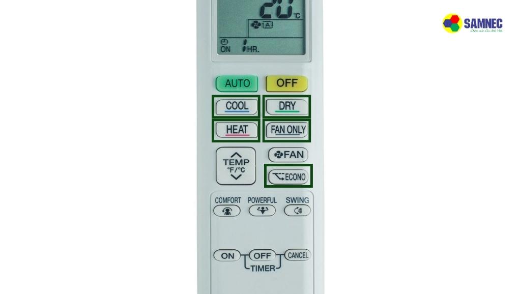 Chọn chế độ điều hoà Daikin bằng cách nhấn nút tương ứng