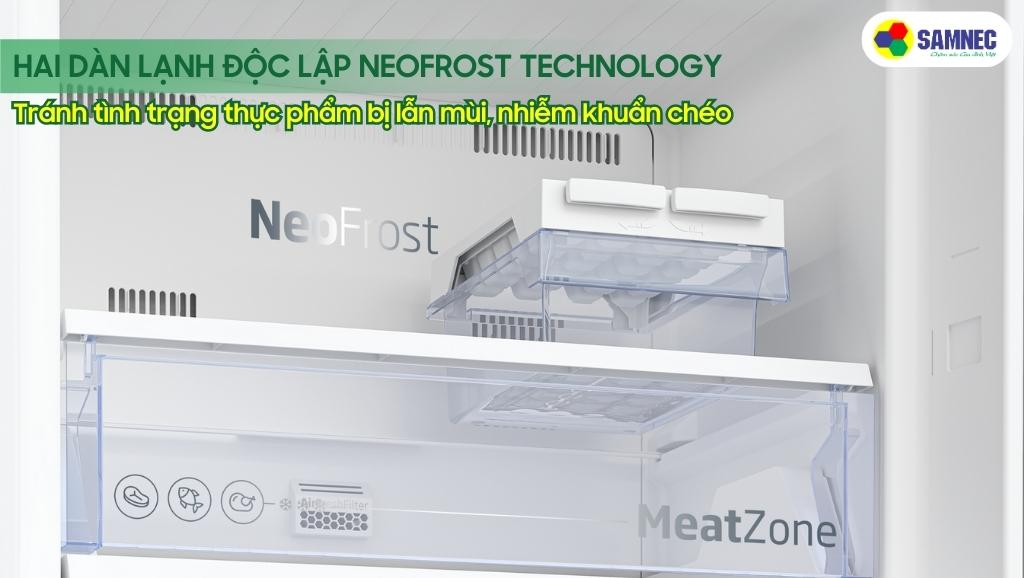 NeoFrost Technology hai dàn lạnh độc lập của tủ lạnh Beko RDNT201I50VK