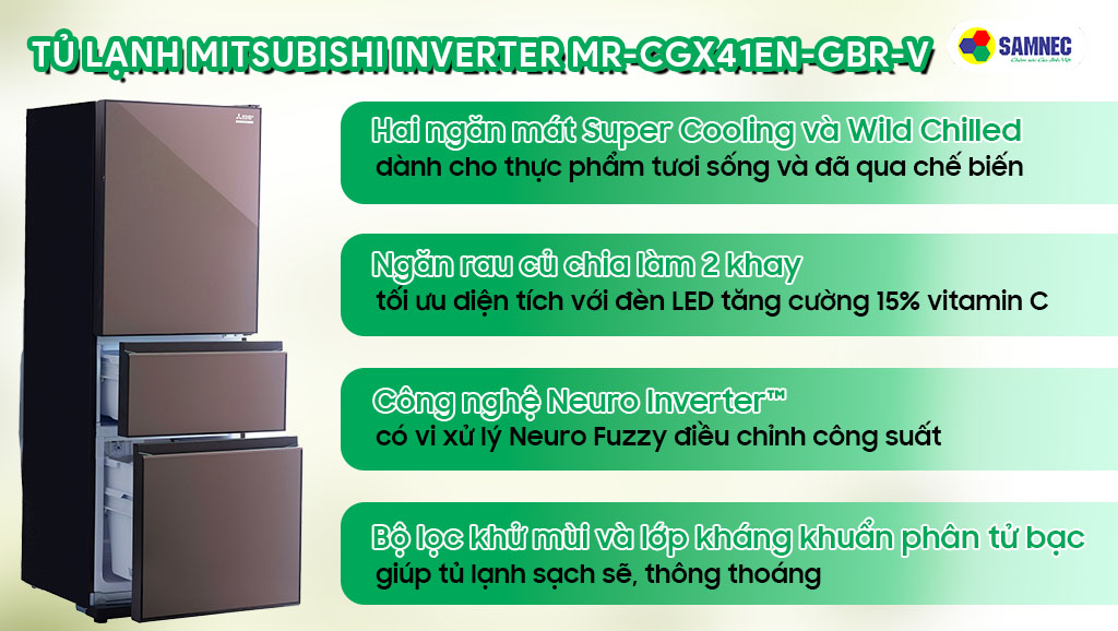 Tủ lạnh Mitsubishi MR-CGX41EN-GBR-V có những công nghệ đáng chú ý