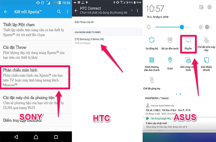 Cách chiếu màn hình điện thoại lên smart tivi cơ bản Sony 2018
