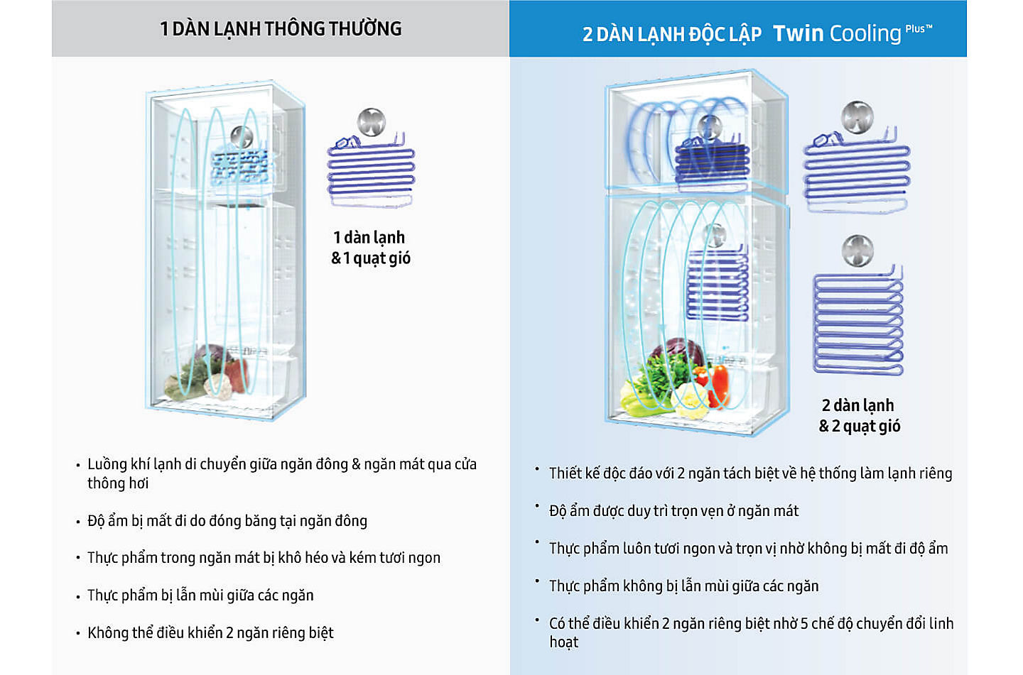 Công nghệ hai dàn lạnh độc lập - Gấp 2 lần tươi ngon trên tủ lạnh Samsung
