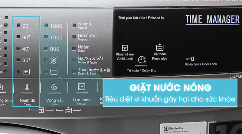 Máy giặt Electrolux EWF12844S giặt nước nóng sạch vi khuẩn