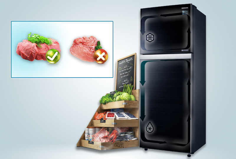 Công nghệ làm lạnh với hai hệ thống dàn lạnh riêng biệt, độc lập cho hai ngăn tủ khác nhau sẽ giúp tủ lạnh Samsung RT38K5032GL/SV giữ được độ ẩm